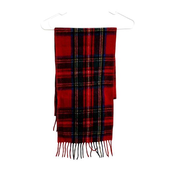 Patrick King Woollen Mills Scotland Red Tartan Plaid Merino Wool Pocket Scarf - Picture 1 of 3